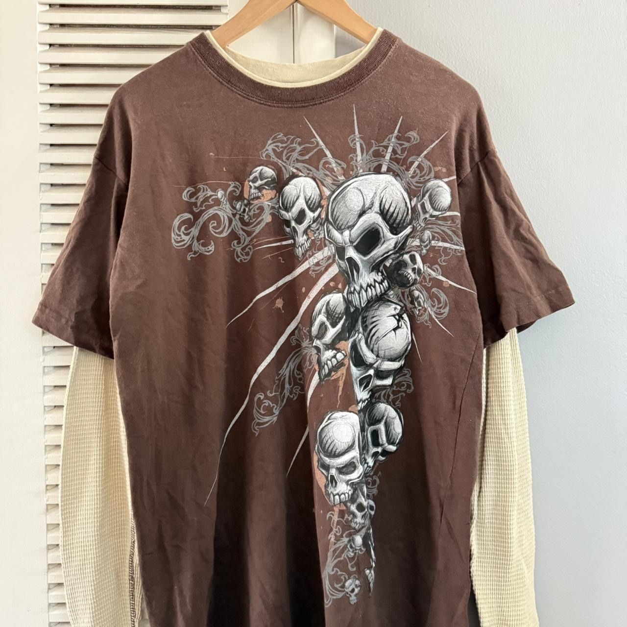 Vintage Y2K Skulls Smoke Hybrid  Skate Thermal Long Sleeve T-shirt 