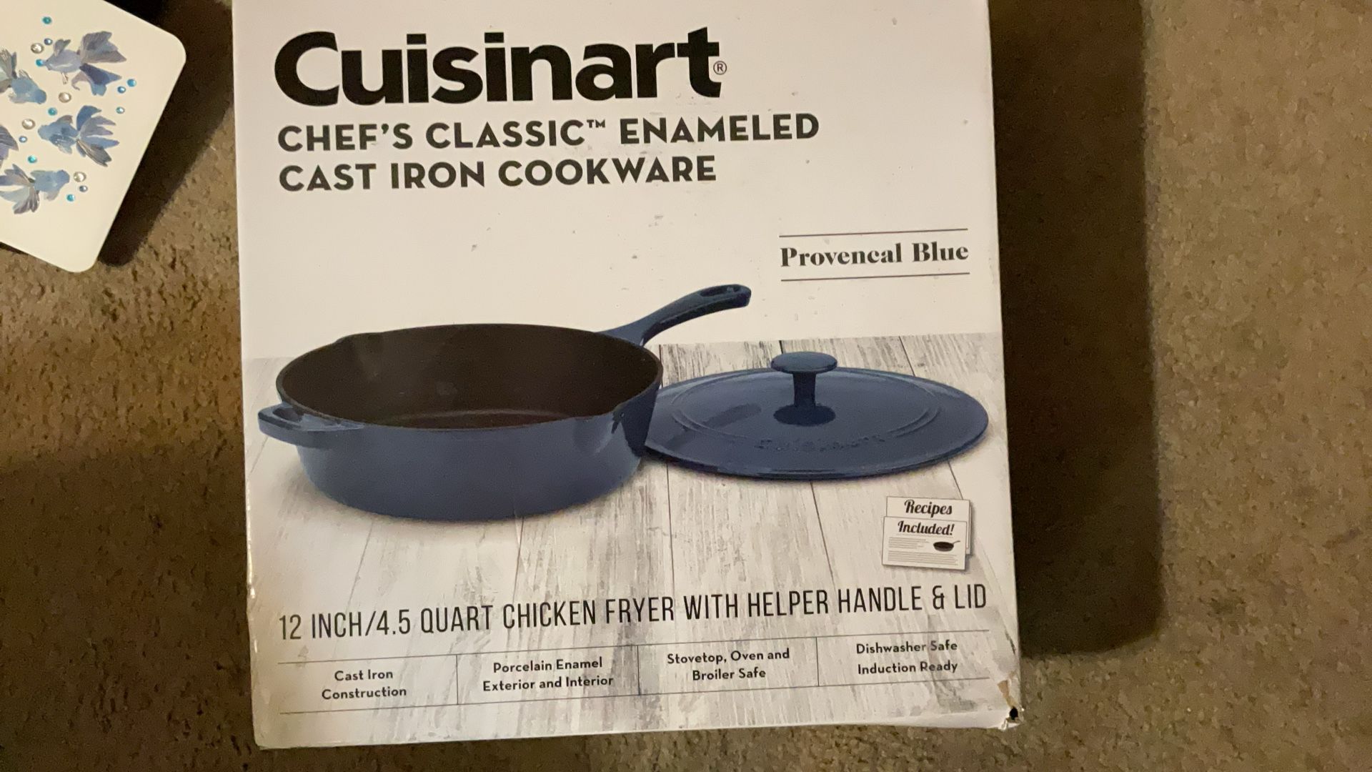 New In-box Cuisinart Enameled Cast Iron Chicken Fryer With Lid