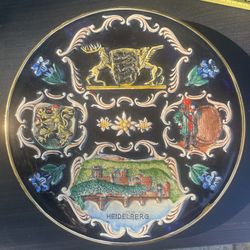 Vtg West German Souvenir Wall Plate 3D Relief Ceramic 7.5" Heidelberg Painted