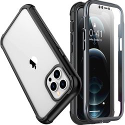SPIDERCASE Compatible with iPhone 12 Pro Max, Protective Case with Built-in Screen Protector, Black/Clear