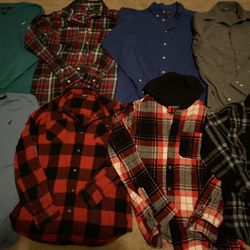 Boys’ Size XXL 18-20 Long-Sleeved Button Shirts and Sweater, Lot of 8