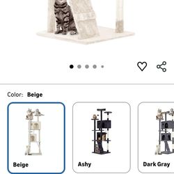 FDW | 70" Cat Tree Tower | Beige | Multi-Level Indoor Activity Center with Sisal Scratching Posts, Condos, Plush Perches, Hanging Cat Toys | Sturdy, E