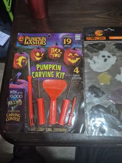Pumpkin carving kit and window cling