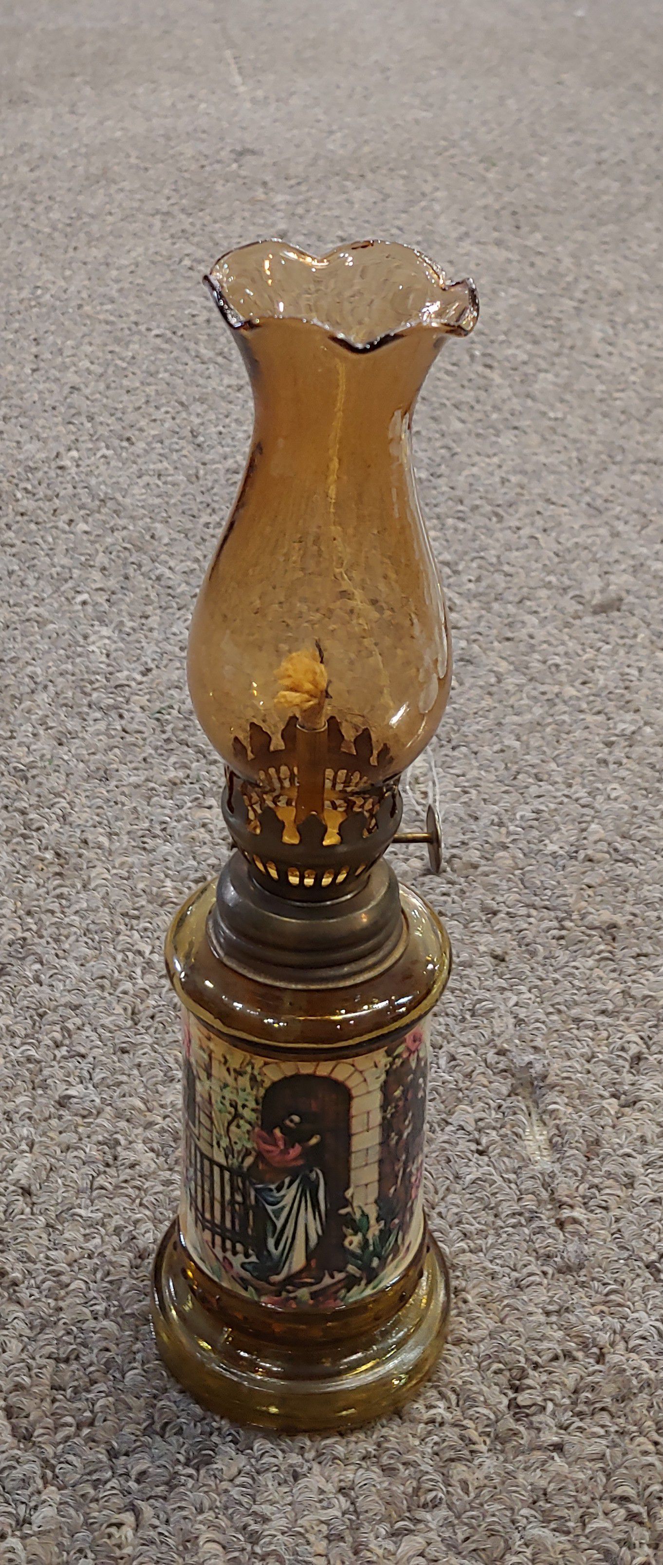 Antique Mini Amber Oil Lamp