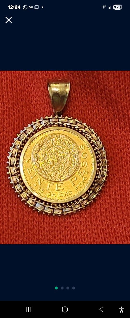 20 PESOS GOLD COIN 22K BEZEL 14K