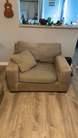 FREE—Large gray/beige microfiber armchair.