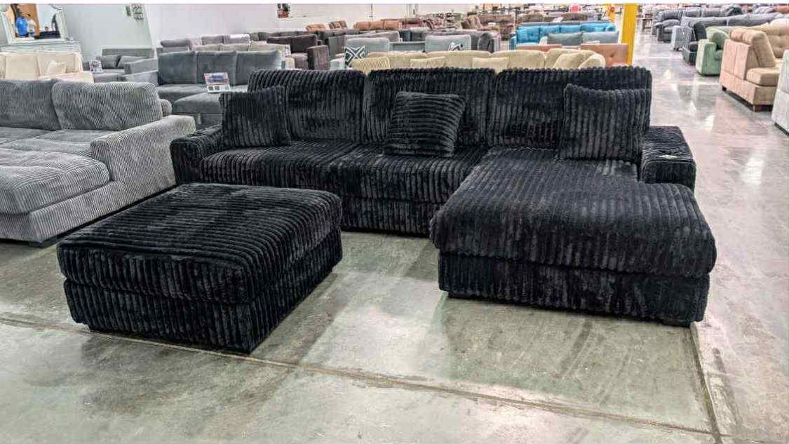 New Corduroy Sectional Couch With Ottoman / Free Delivery