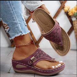 Women'S Fashion Casual Flip Flops, Solid Color Low Heel Open Toe Sandals, All-Season Slip-On with Man-Made Upper/Inner/Sole/Insole, PU Sole - Comfort 