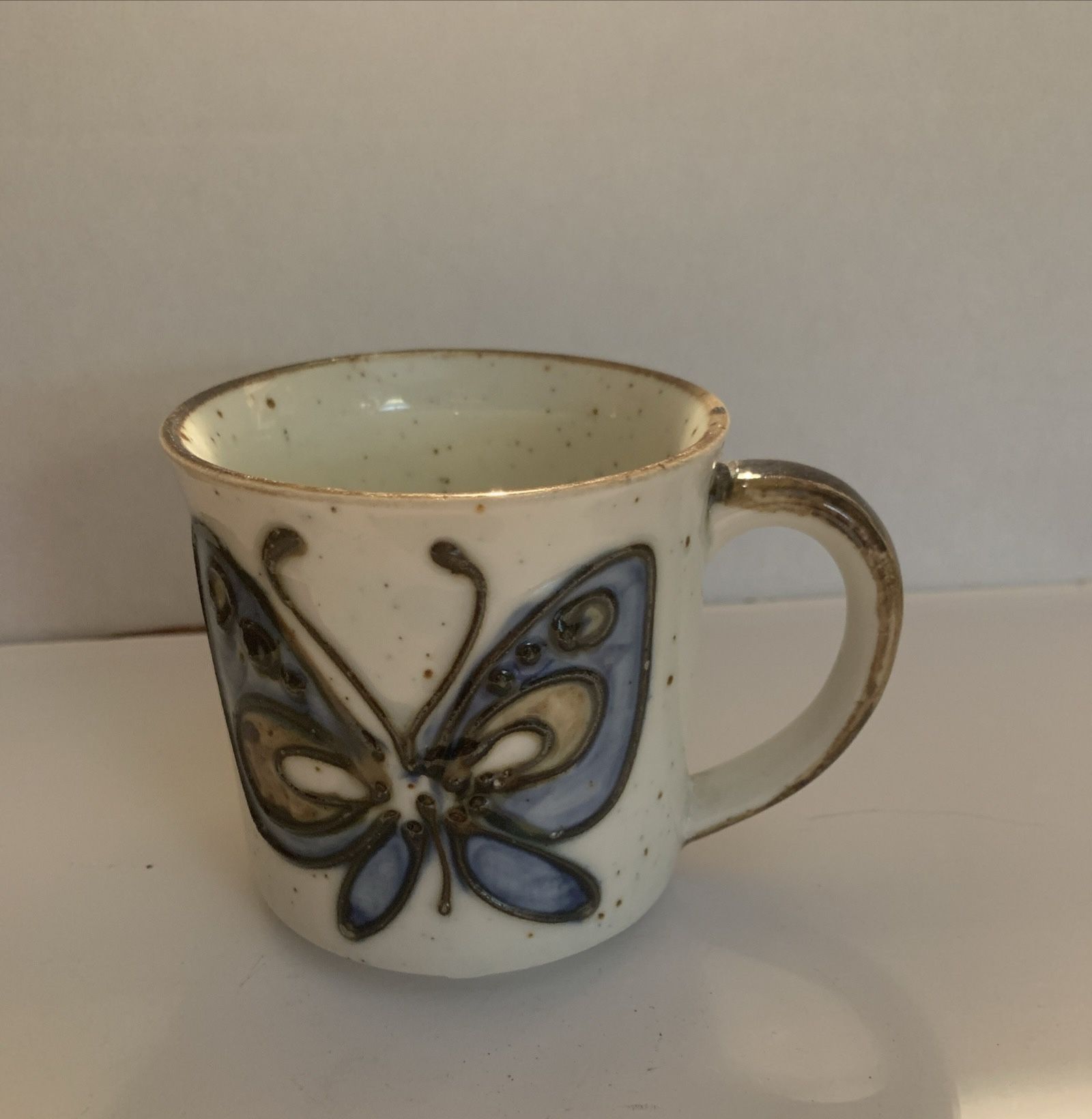 VTG Otagiri Style Speckled Stoneware Cobalt Blue Flower Floral Coffee Cup Mug