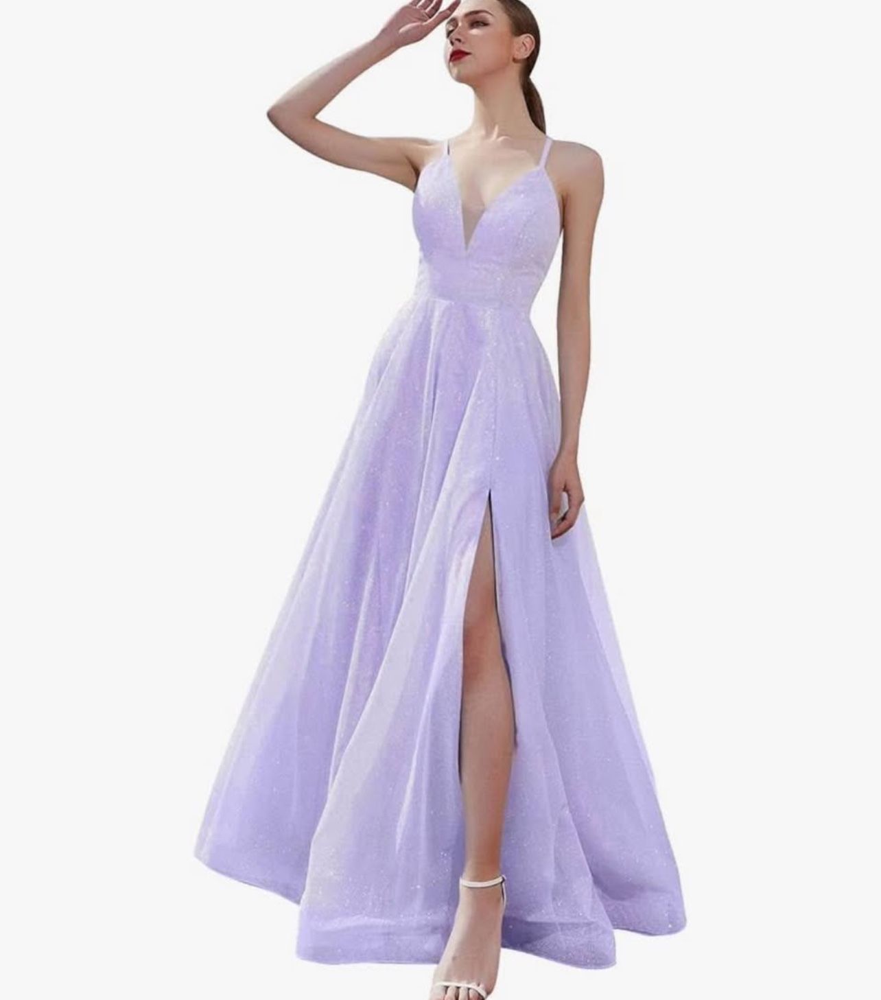 Elegant A line - V neck evening , prom dress. New size 8 - light purple - lilac - Free Dance!