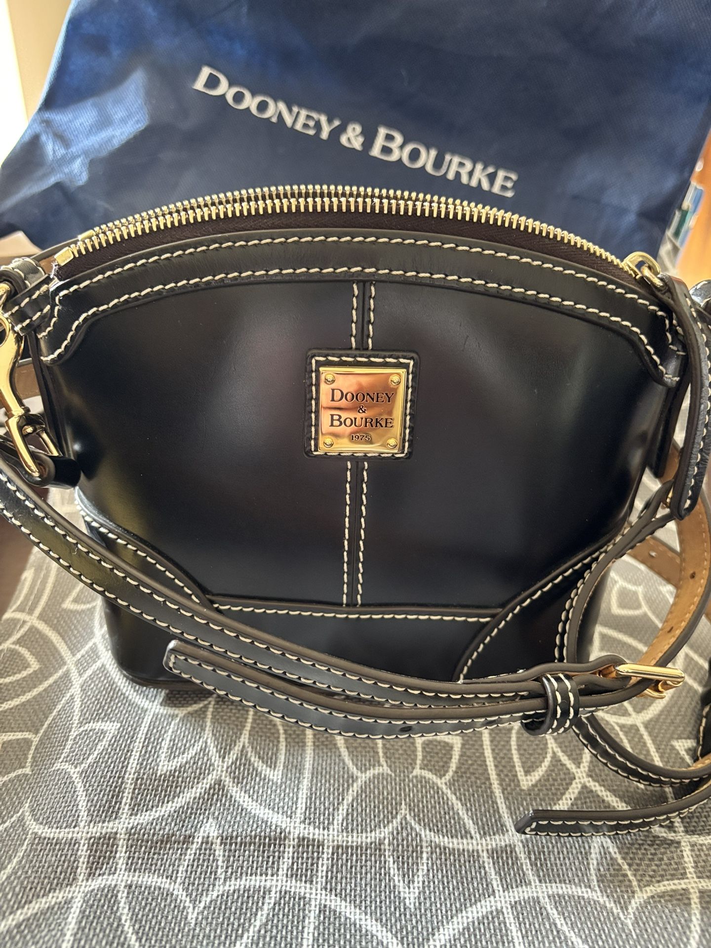 Dooney & Bourke Black Smooth Leather Mini Domed Crossbody Bag