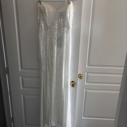 White Sequins New Dress with Split