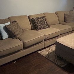 Large Brown Sectional Sofa with Ottoman