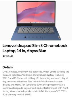 Lenovo Ideapad Slim 3 Chromebook Laptop