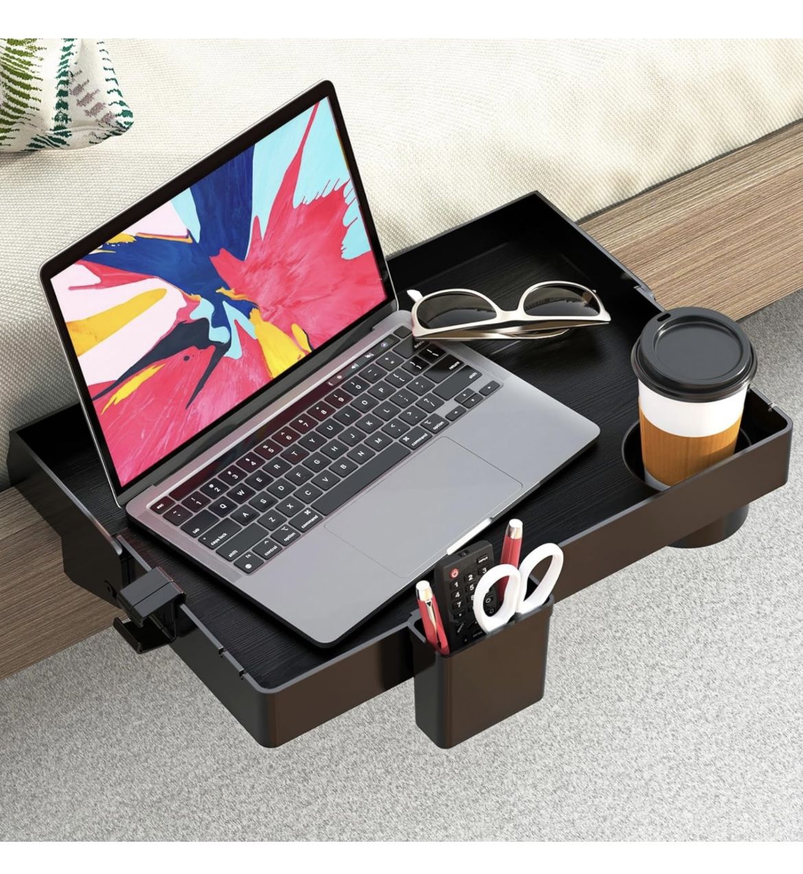 SOLEJAZZ Bedside Shelf for Bed, Folding Bunk Bed Shelf for Top Bunk Clip On Nightstand College Dorm Room Essential Table Tray, Plus Size, Black