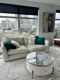 Cream Fabric Two-Seat Sofa