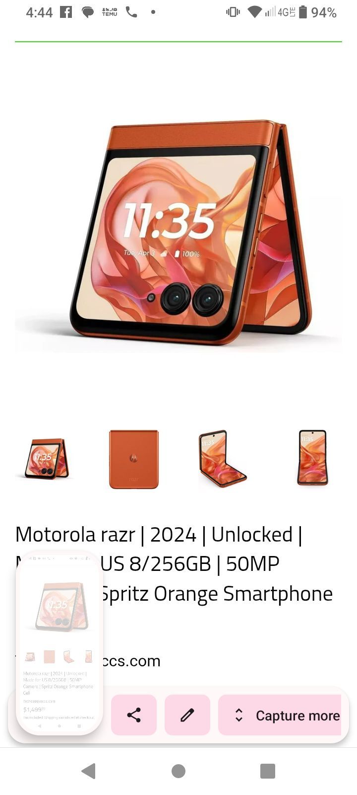 Motorola razor 2024 44 gig/256 GB ram 8 GB + 4 GB RAM boost retails for over $1,500 before tax selling for $600 unlocked phone is in brand new conditi