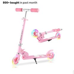 NEW Scooter for Kids Ages 3-10 - Kids Kick Led Light Up Wheels & 3 Levels Adjustable Handlebar, Lightweight Foldable 2 Wheel Girly Pink 