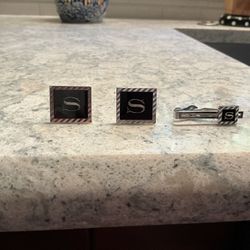 Vintage Swank "S” Initial Cuff link and Tie Clip Set