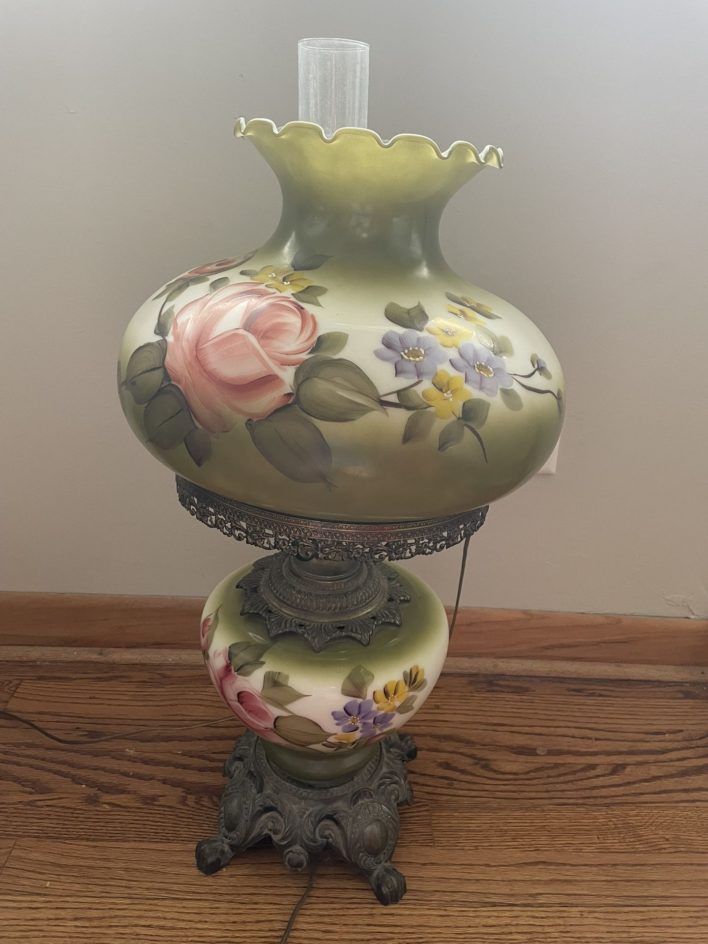 Antique/Vintage 1950s/60s Handpainted Floral Hurricane Table Lamp—Open to Offers!!—WANT GONE!!