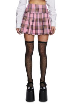 Pink Plaid Pleated Mini Skirt