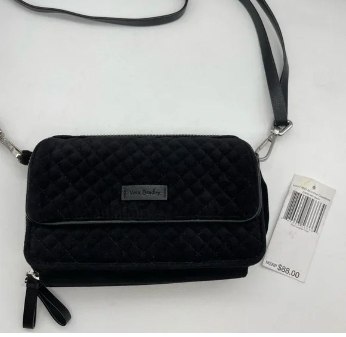 VERA BRADLEY Iconic RFID Crossbody Purse Bag Wallet Black Quilt Velvet