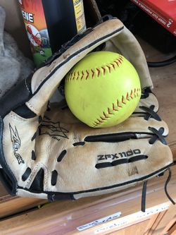 Leather glove and softball