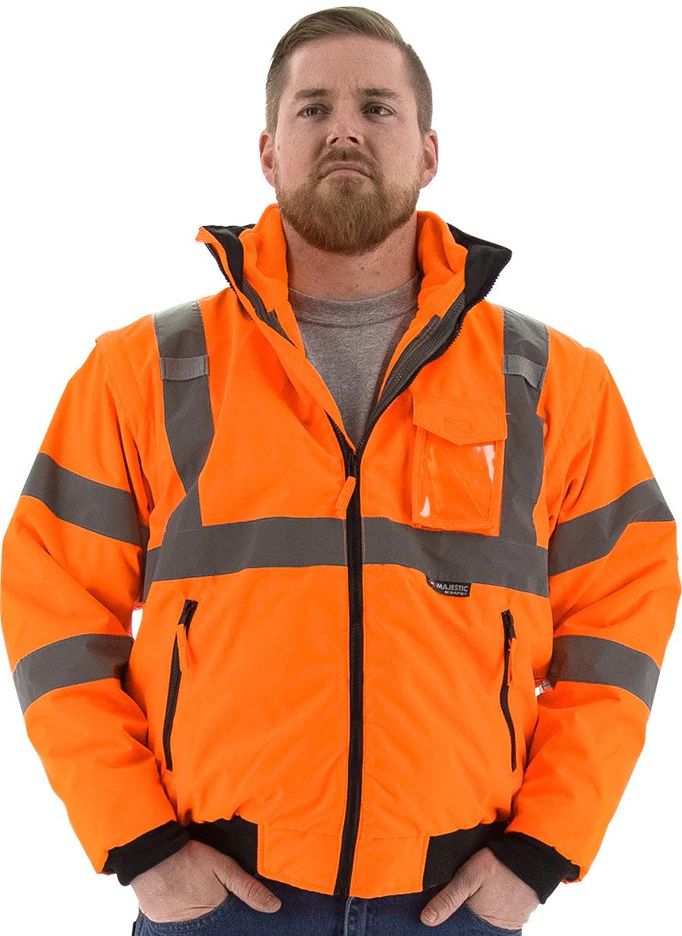 8 in 1 Safety Jacket Hi Vis Orange Waterproof Transformer Bomber Jacket Size XL