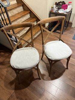 8 Cross-Back Wood Dining Chairs with Cushions – Set of 2