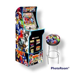 Arcade1UP Marvel vs. Capcom, 4 Games in 1, Arcade with Riser, Lit Marquee, and Stool

