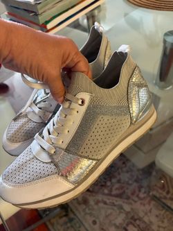 Michael Kors Silver Knit Lace-Up Sneakers
