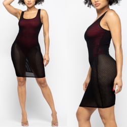 Black Mesh Dress With Attached Bodysuit Stretchy 