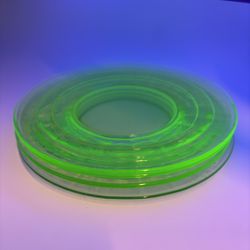 Antique Uranium Glass Depression Glass 4 Plates 