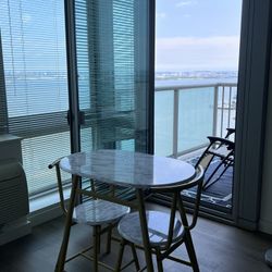 Student Owned 50 Dollars Negotiable Marble Table And Chair Set With Wine Holders Under The Table 