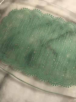 Glass Platter With Turquoise Green Lace Inlay Design