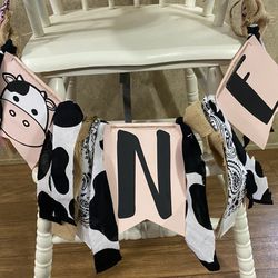 Cow One Year highchair Banner
