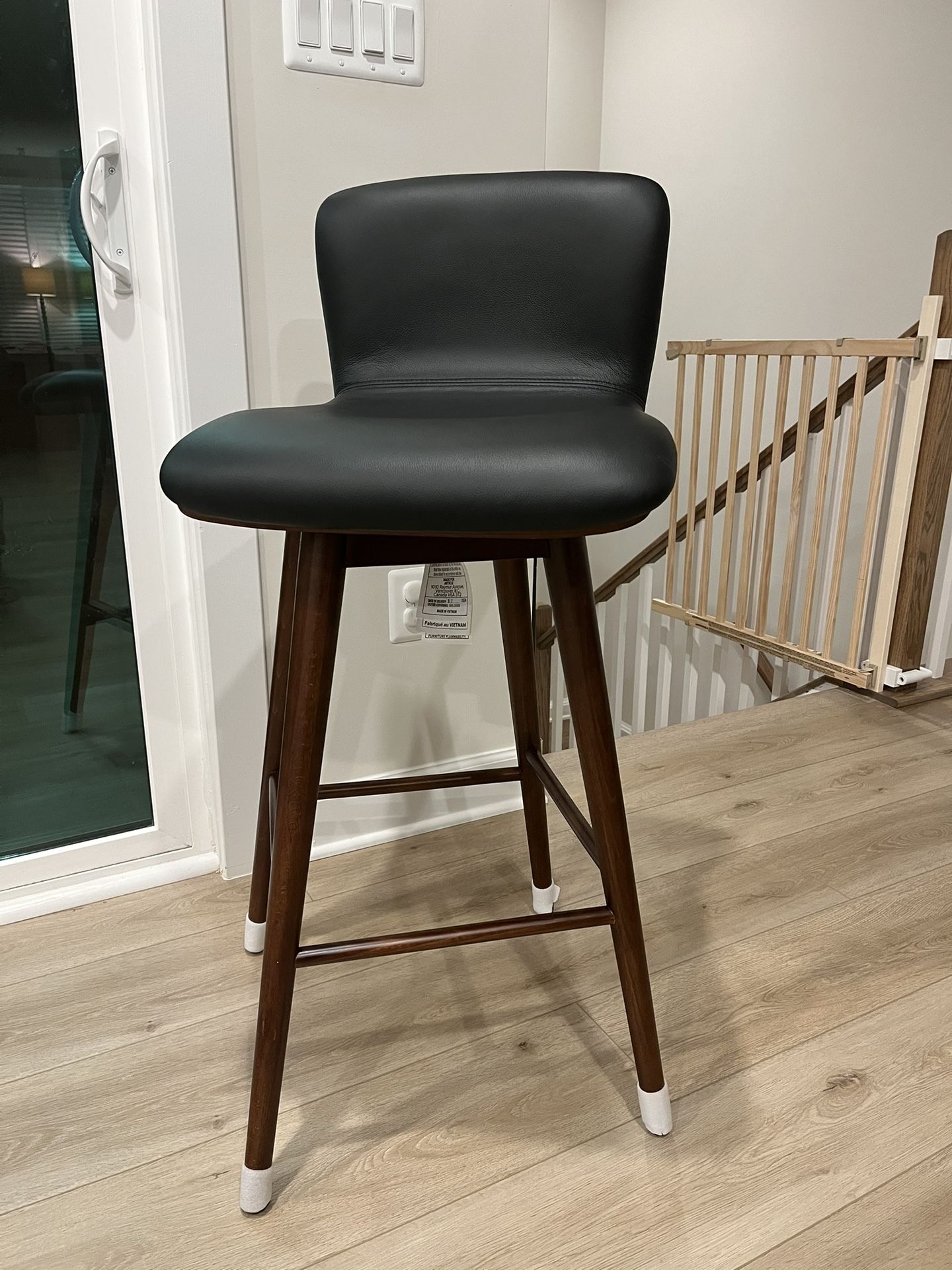 Article Sede Black Leather Walnut Swivel Bar Stools