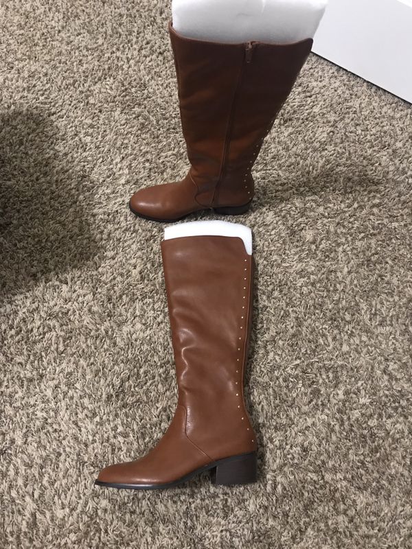 cognac knee high flat boots