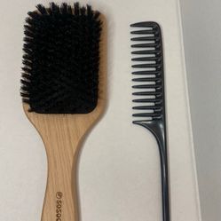 Boar Bristle Hair Brush and plactic cob Set Soft Natural Bristles
