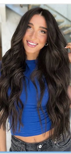 Clip in Long Wavy Synthetic Hair Extension 4PCS 24 Inch Dark Brown Thick Hairpieces Fiber Double Weft Hair #131