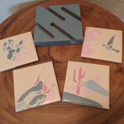 Hand Painted Pastel Vintage Southwest Tiles Art Coasters by The Betty Company