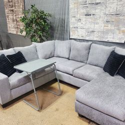 2 Pc Gray Sofa Sectional With Reversible Chaise (New )