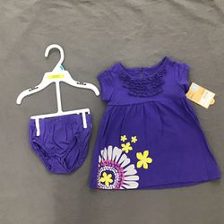 Carters 2 pc violet purple dress and matching bottom for baby 6 month