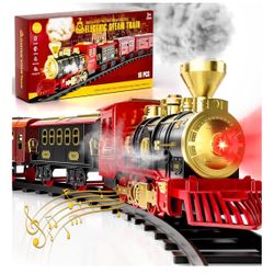 Train Set, Christmas Train Toys for Kids Gifts, Electric Train with 3 Way Smoke Locomotive, Lights & Sound, Large Classic Christmas Tree Train Sets fo