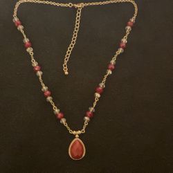 16”-19” Goldtone Crystal Necklace With Teardrop Pendant 