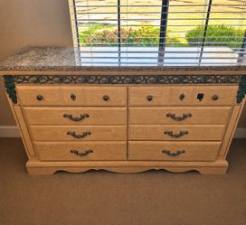 Large Rustic Oak Dresser with Stone Top – 8 Drawer Storage