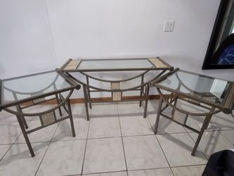 Console and Side Tables, Textured Metal & Glass with Stone Tile Accents
