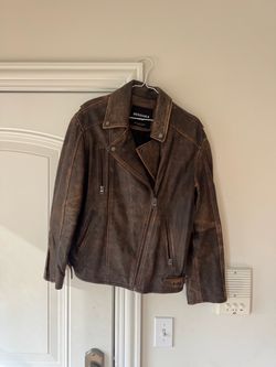 Men’s Bershka Distressed Brown Moto Jacket Size S