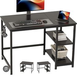 JOISCOPE Home Office Computer Desk with Wooden Storage Shelf, Office Desk and Gaming Table with Splice Board, 2-Tier 