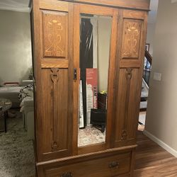 Large Armoire Dresser Wardrobe With Mirror Real Wood 